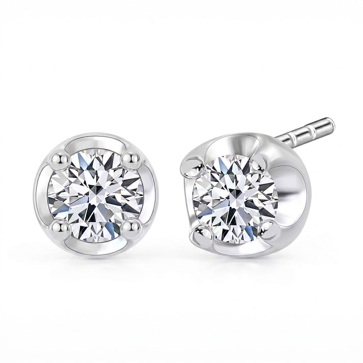 LUXURIANT Lab Grown Diamond Solitaire Stud With Push Back Earring in Platinum Overlay Sterling Silver (I2-GH) 7981375 1