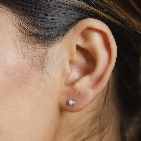 LUXURIANT Lab Grown Diamond Solitaire Stud With Push Back Earring in Platinum Overlay Sterling Silver (I2-GH) 7981375 2