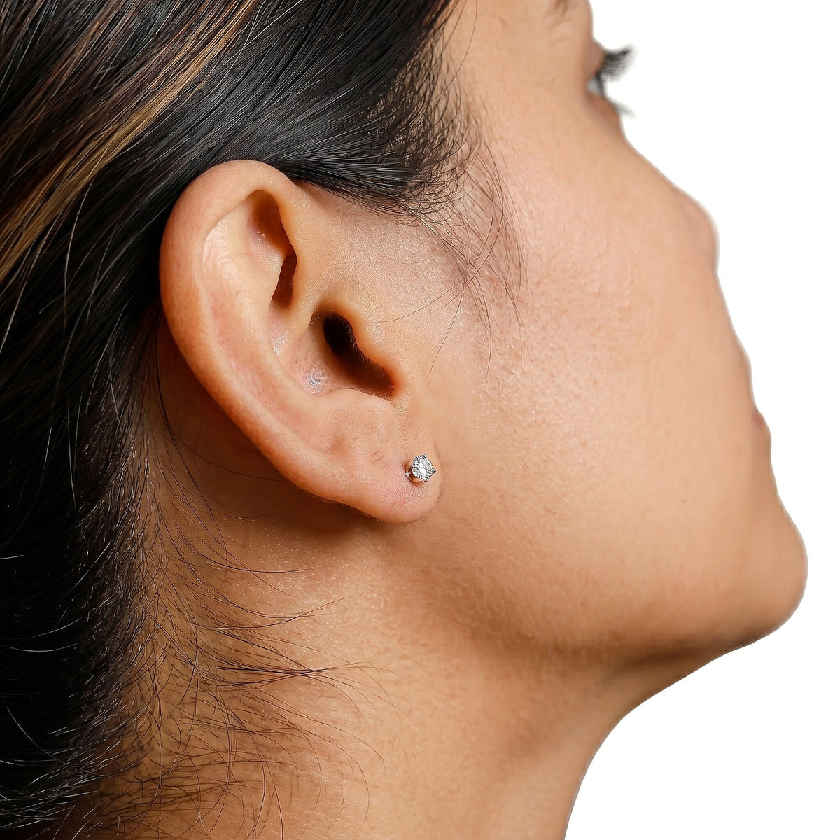 LUXURIANT Lab Grown Diamond Solitaire Stud With Push Back Earring in Platinum Overlay Sterling Silver (I2-GH) 7981375 3