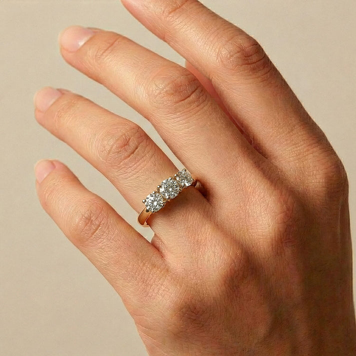 LUXURIANT 1 Ct. Lab Grown Diamond Trilogy Ring in 9K Yellow Gold, SGL Certified (VS-G-H) 7985144 2