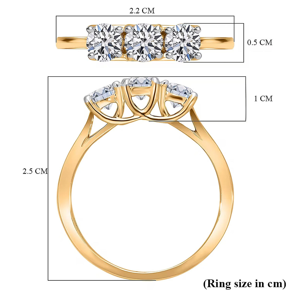 LUXURIANT 1 Ct. Lab Grown Diamond Trilogy Ring in 9K Yellow Gold, SGL Certified (VS-G-H) 7985146 7