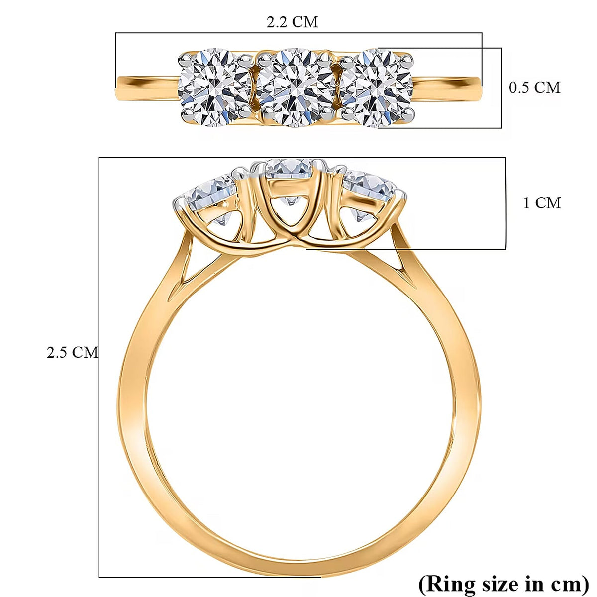 LUXURIANT 1 Ct. Lab Grown Diamond Trilogy Ring in 9K Yellow Gold, SGL Certified (VS-G-H) 7985146 7