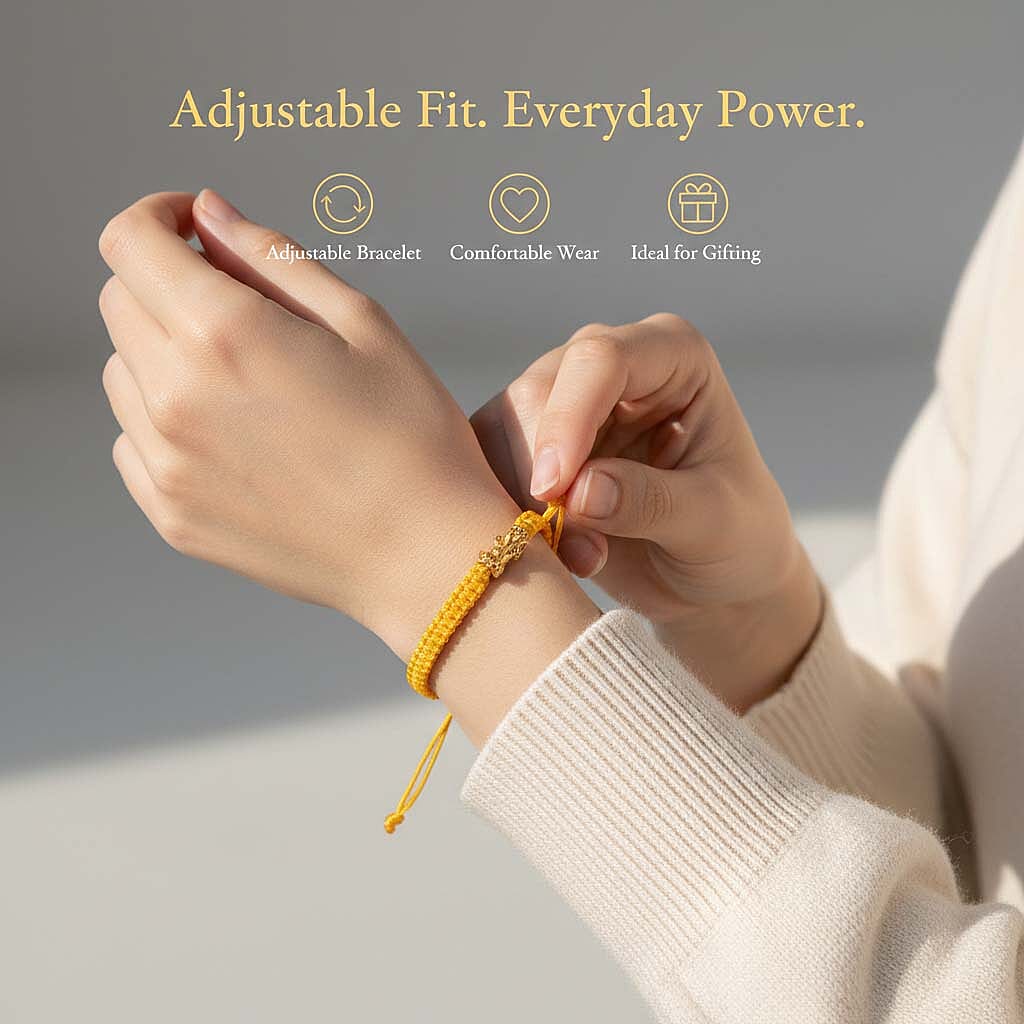 24K Yellow Gold (99.99% Purity) Pixiu Adjustable Bracelet with Yellow Cord 7990783 3