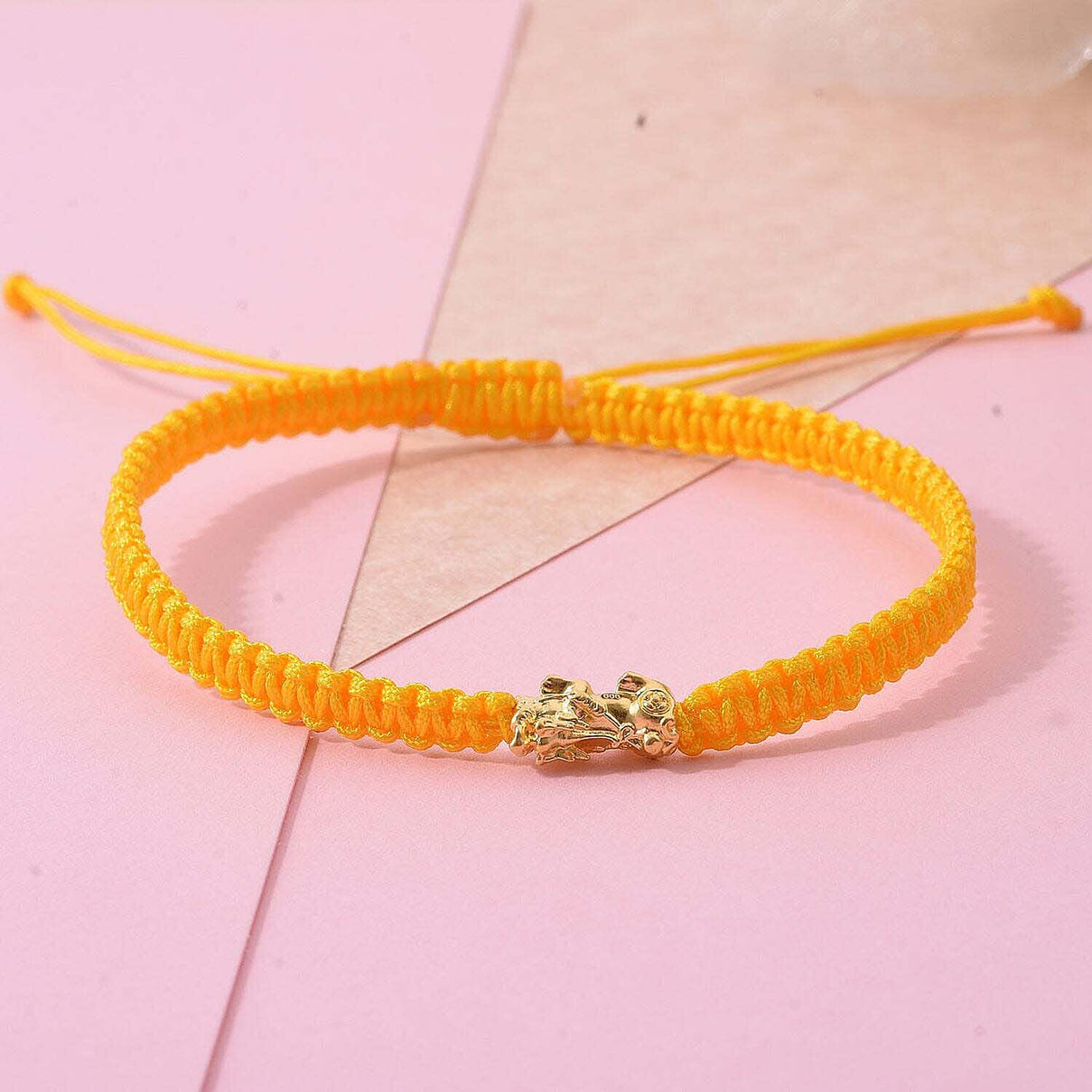 24K Yellow Gold (99.99% Purity) Pixiu Adjustable Bracelet with Yellow Cord 7990783 6