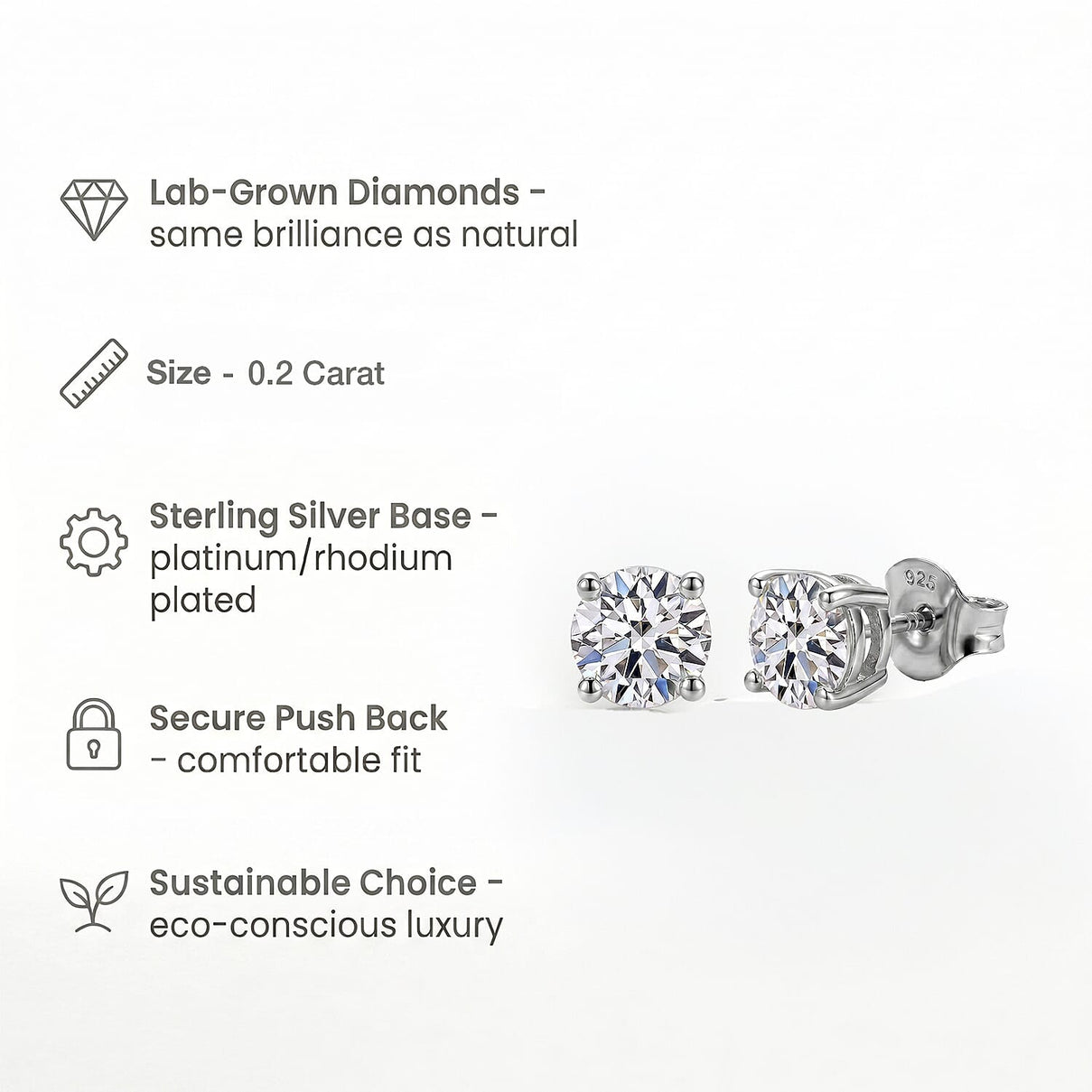 D'Joy Lab Grown Diamond Solitaire Stud Earrings in Platinum Overlay Sterling Silver 7994132 4