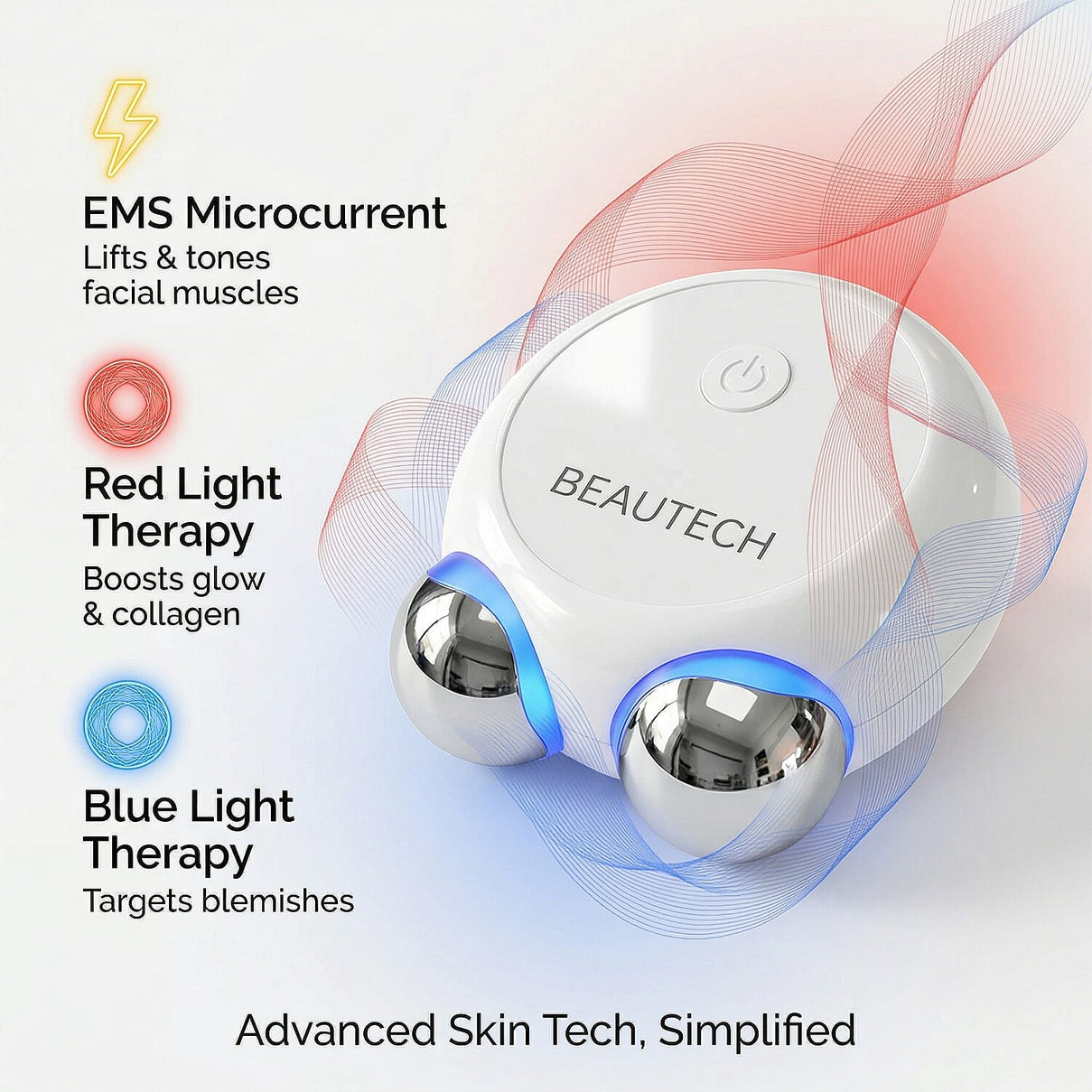 BEAUTECH - Mini EMS Facial Massager - Red &amp; Blue Light Therapy &amp; Type-C Rechargeable 8020573 2