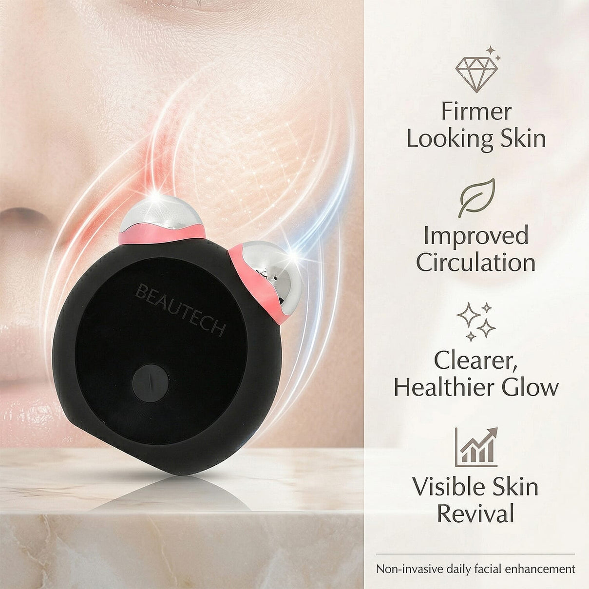 BEAUTECH Mini EMS Facial Massager - Red &amp; Blue Light Therapy &amp; Type-C Rechargeable (Black Matt) 8020574 2