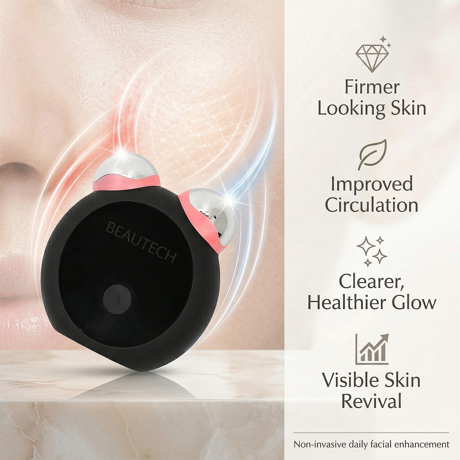 BEAUTECH Mini EMS Facial Massager - Red &amp; Blue Light Therapy &amp; Type-C Rechargeable (Black Matt) 8020574 2
