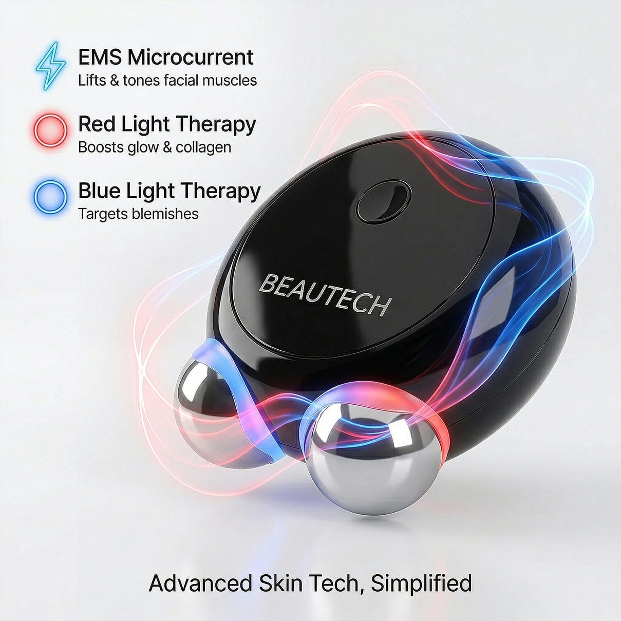 BEAUTECH Mini EMS Facial Massager - Red &amp; Blue Light Therapy &amp; Type-C Rechargeable (Black Matt) 8020574 3