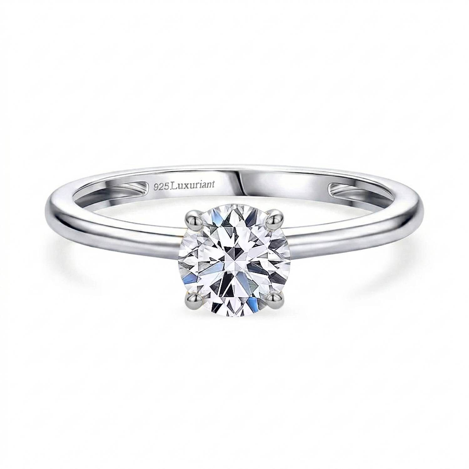 LUXURIANT 0.5 Ct. Lab Grown Diamond Solitaire Ring in Rhodium Overlay Sterling Silver (SI-GH) 8028333 0