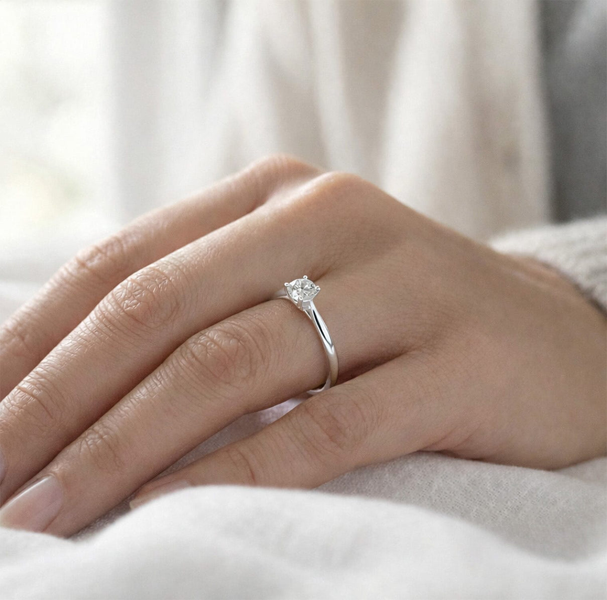 LUXURIANT 0.5 Ct. Lab Grown Diamond Solitaire Ring in Rhodium Overlay Sterling Silver (SI-GH) 8028333 4