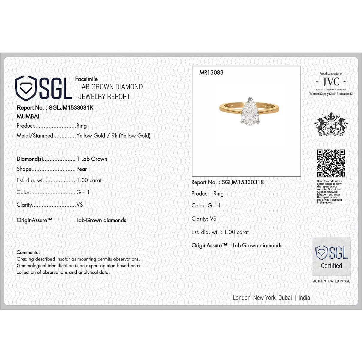 LUXURIANT 1 Ct. Lab Grown Diamond Solitaire Ring in 9K Yellow Gold, SGL Certified 8040860 6