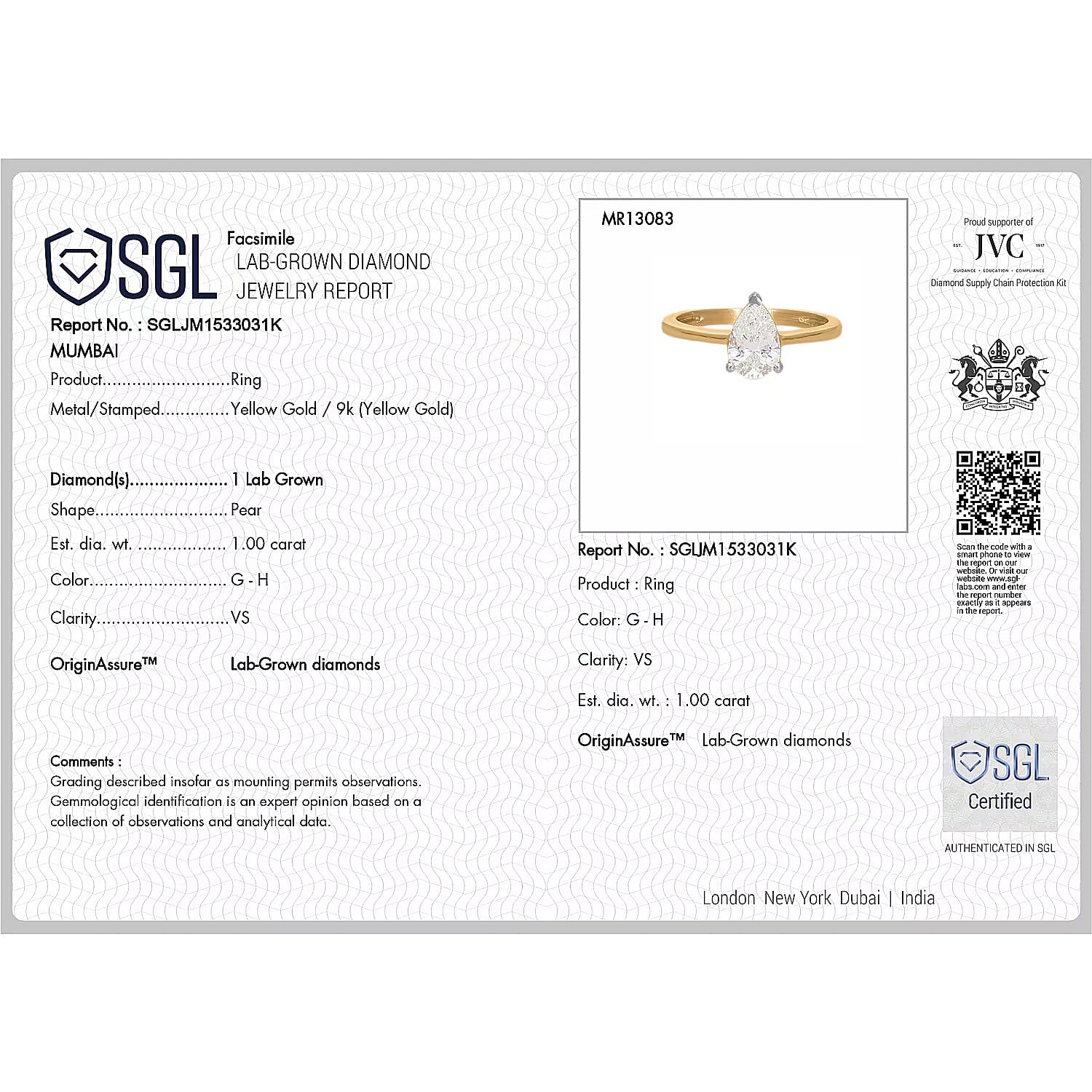 LUXURIANT 1 Ct. Lab Grown Diamond Solitaire Ring in 9K Yellow Gold, SGL Certified 8040860 6