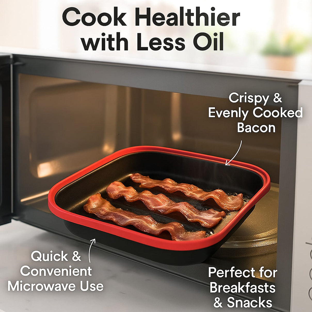 Microwave Pan - Non-Stick Silicone &amp; Glass Cookware with Grilling Ridges - Red 8051895 4