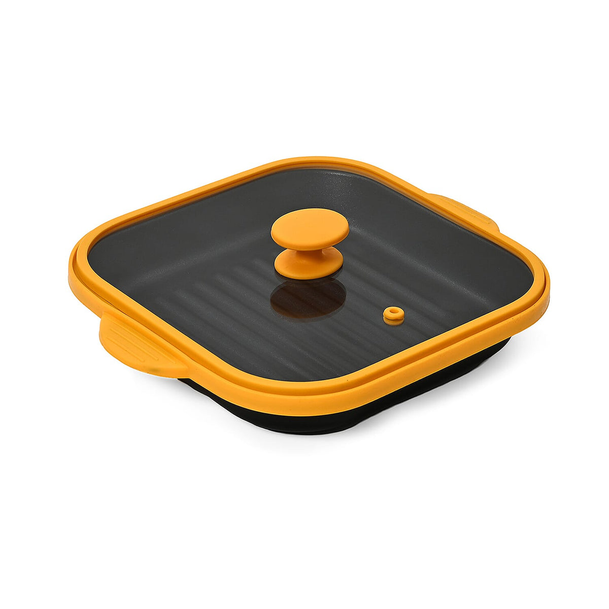 One Time Deal- Microwave Pan - Non-Stick Silicone &amp; Glass Cookware with Grilling Ridges - Yellow V32515102 0