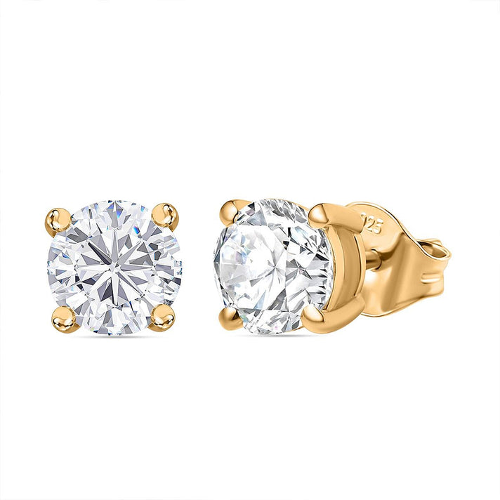 Moissanite Solitaire Stud Earrings with Push Back in 18K Vermeil Yellow Gold Plated Sterling Silver 8054193 1