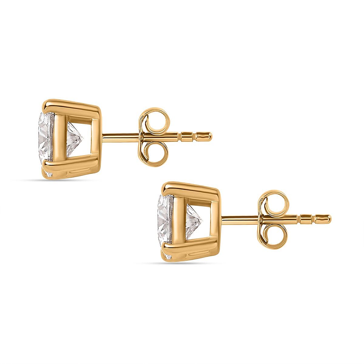 Moissanite Solitaire Stud Earrings with Push Back in 18K Vermeil Yellow Gold Plated Sterling Silver 8054193 4
