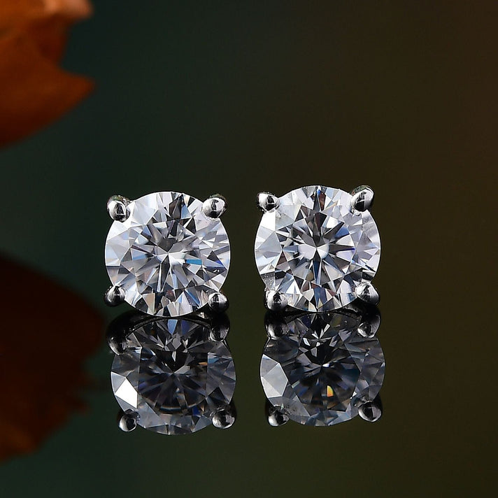 Moissanite Solitaire Stud Earrings in Rhodium Overlay Sterling Silver 1.88 Ct. 8054194 2