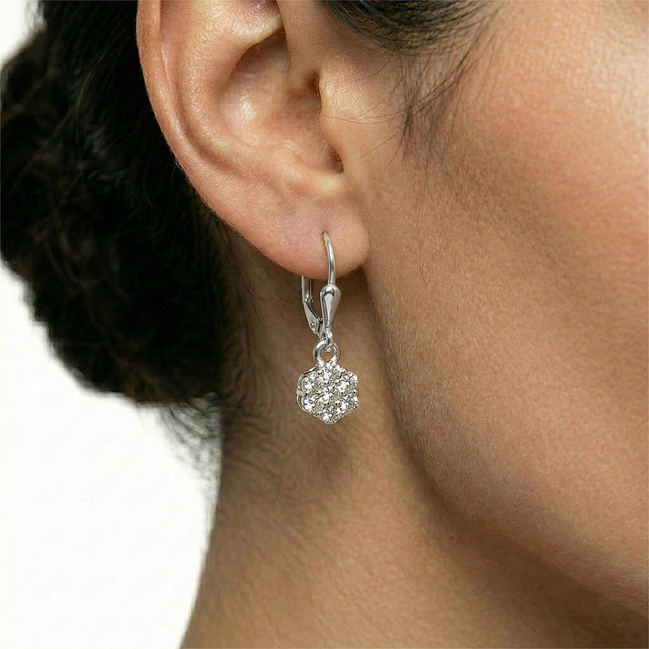 LUXURIANT 0.5 Ct. Lab Grown Diamond Cluster Earrings in Rhodium Overlay Sterling Silver 8057449 2