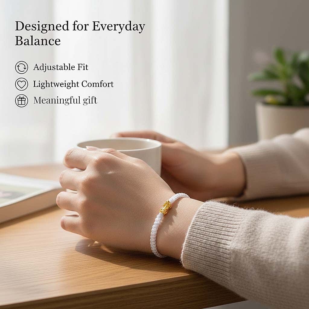 24K Yellow Gold (99.99% Purity) Pixiu Adjustable Bracelet with White Cord 8057522 2