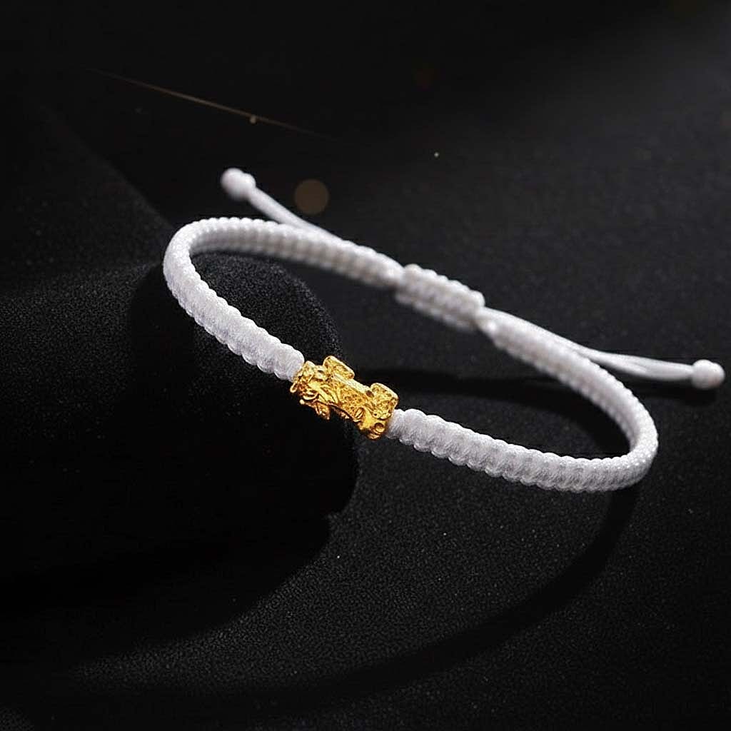 24K Yellow Gold (99.99% Purity) Pixiu Adjustable Bracelet with White Cord 8057522 4