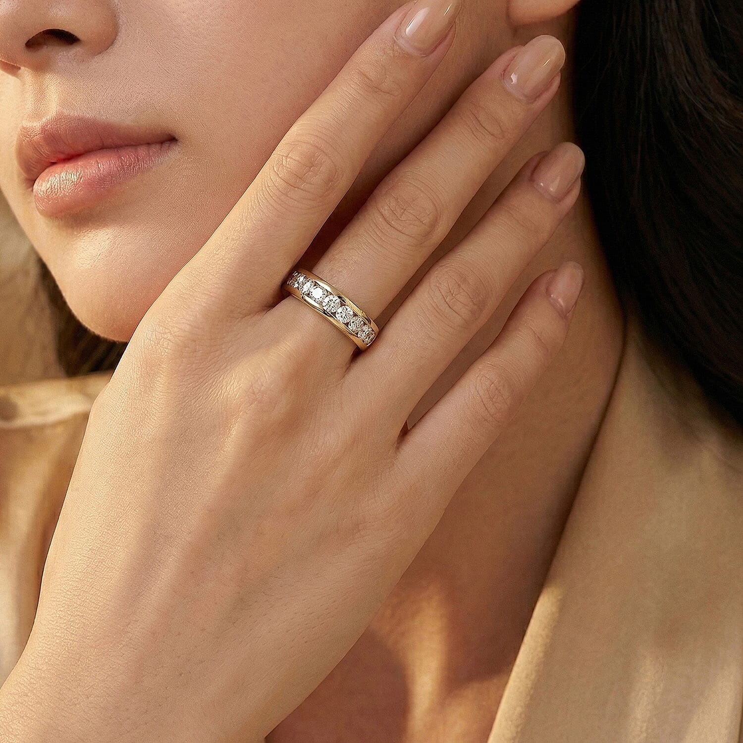 LUXURIANT 0.5 Ct. Lab Grown Diamond Half Eternity Band Ring in 18K Vermeil Yellow Gold Plated Sterling Silver (SI-GH) 8060407 2