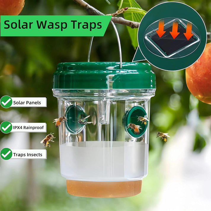 No More Wasps! - 3 Solar Wasp Traps for Garden Use - LED Light - Double Entrance - 6-8 Hr Working Time Green 8060834 2