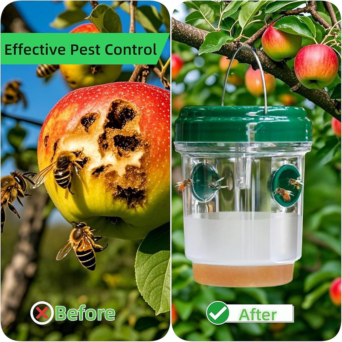 No More Wasps! - 3 Solar Wasp Traps for Garden Use - LED Light - Double Entrance - 6-8 Hr Working Time Green 8060834 2