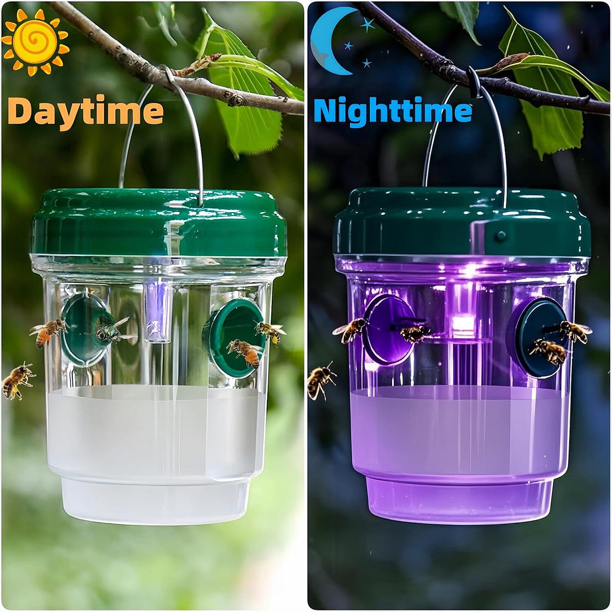 No More Wasps! - 3 Solar Wasp Traps for Garden Use - LED Light - Double Entrance - 6-8 Hr Working Time Green 8060834 4