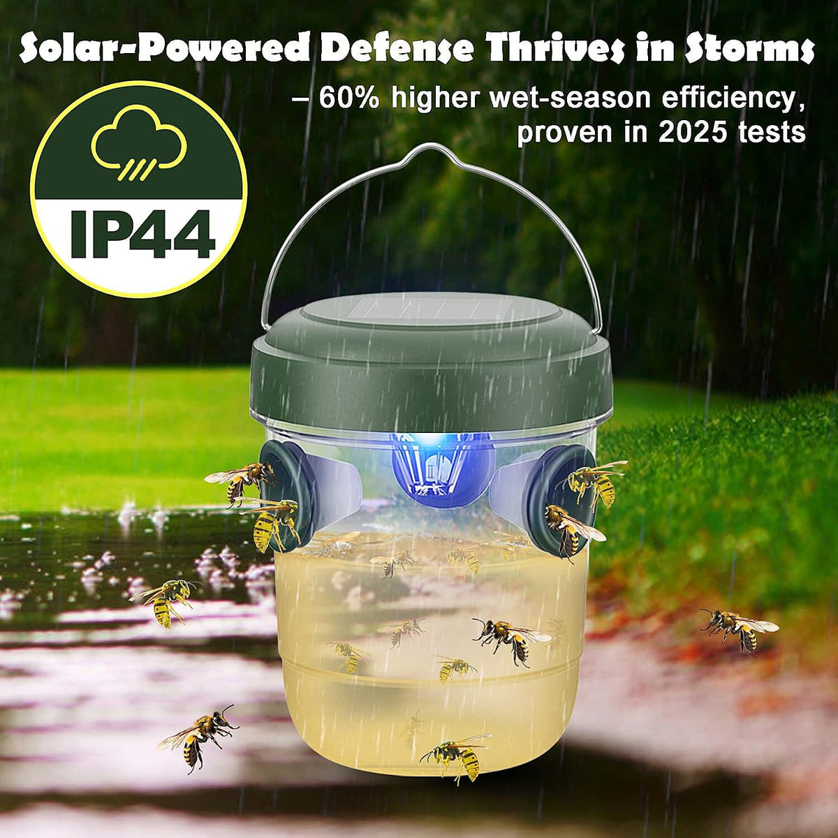 No More Wasps! - 3 Solar Wasp Traps for Garden Use - LED Light - Double Entrance - 6-8 Hr Working Time Green 8060834 5