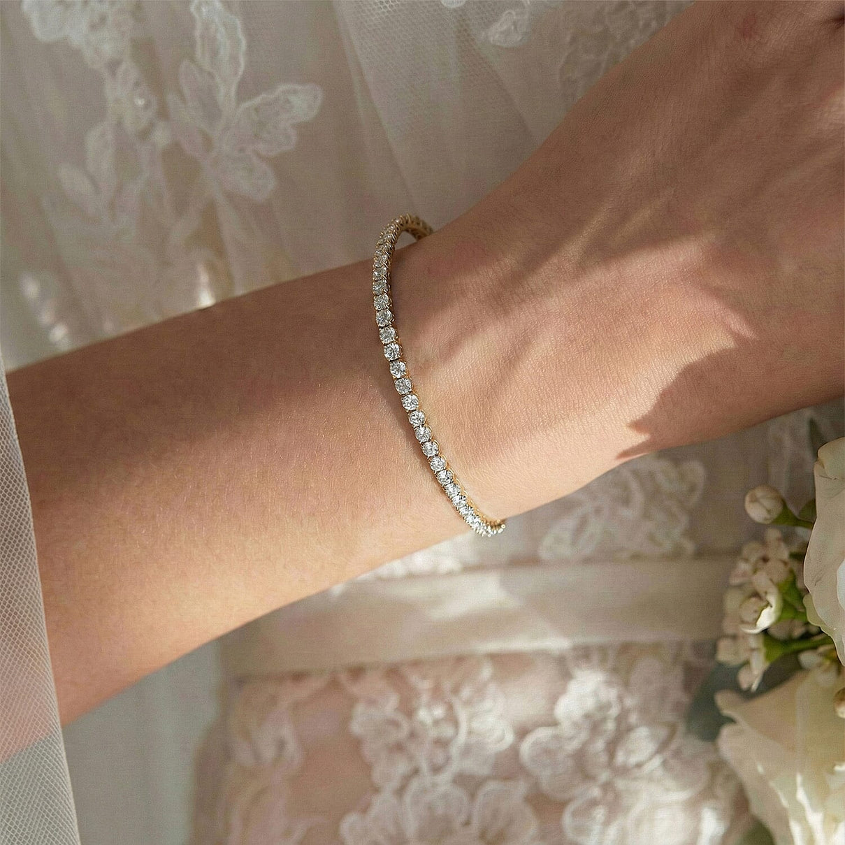 D'Joy 5 Ct. Moissanite Eternal Sparkle Tennis Bracelet with GB Box Clasp in 18K Vermeil Yellow Gold Overlay Sterling Silver 7 Inch 8061361 8