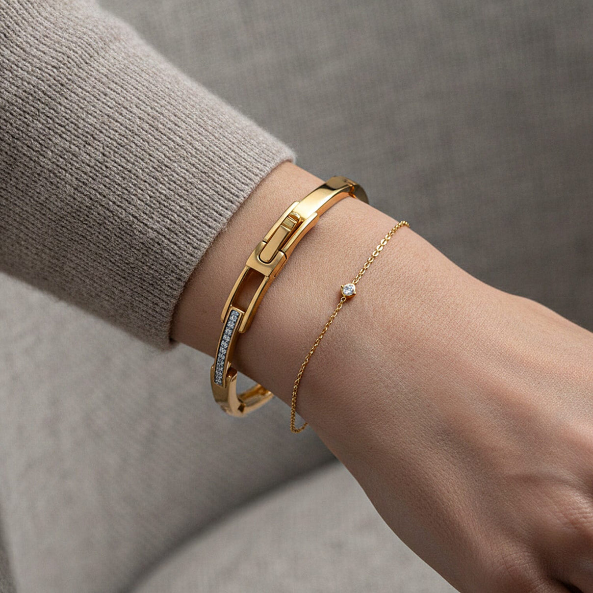 LUXURIANT Lab Grown Diamond Slim Link Bangle in 18K Yellow Gold Vermeil Sterling Silver 8062831 2