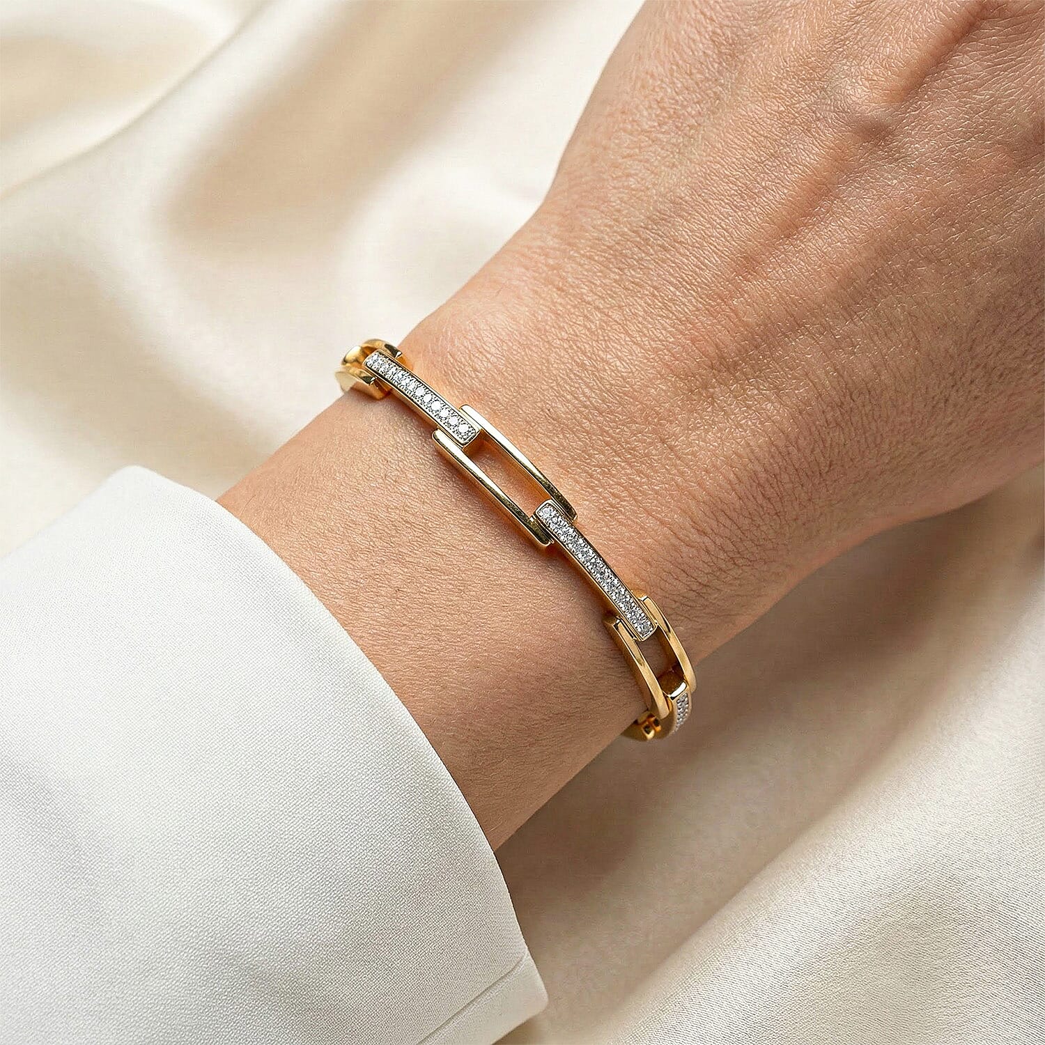 LUXURIANT Lab Grown Diamond Slim Link Bangle in 18K Yellow Gold Vermeil Sterling Silver 8062831 3