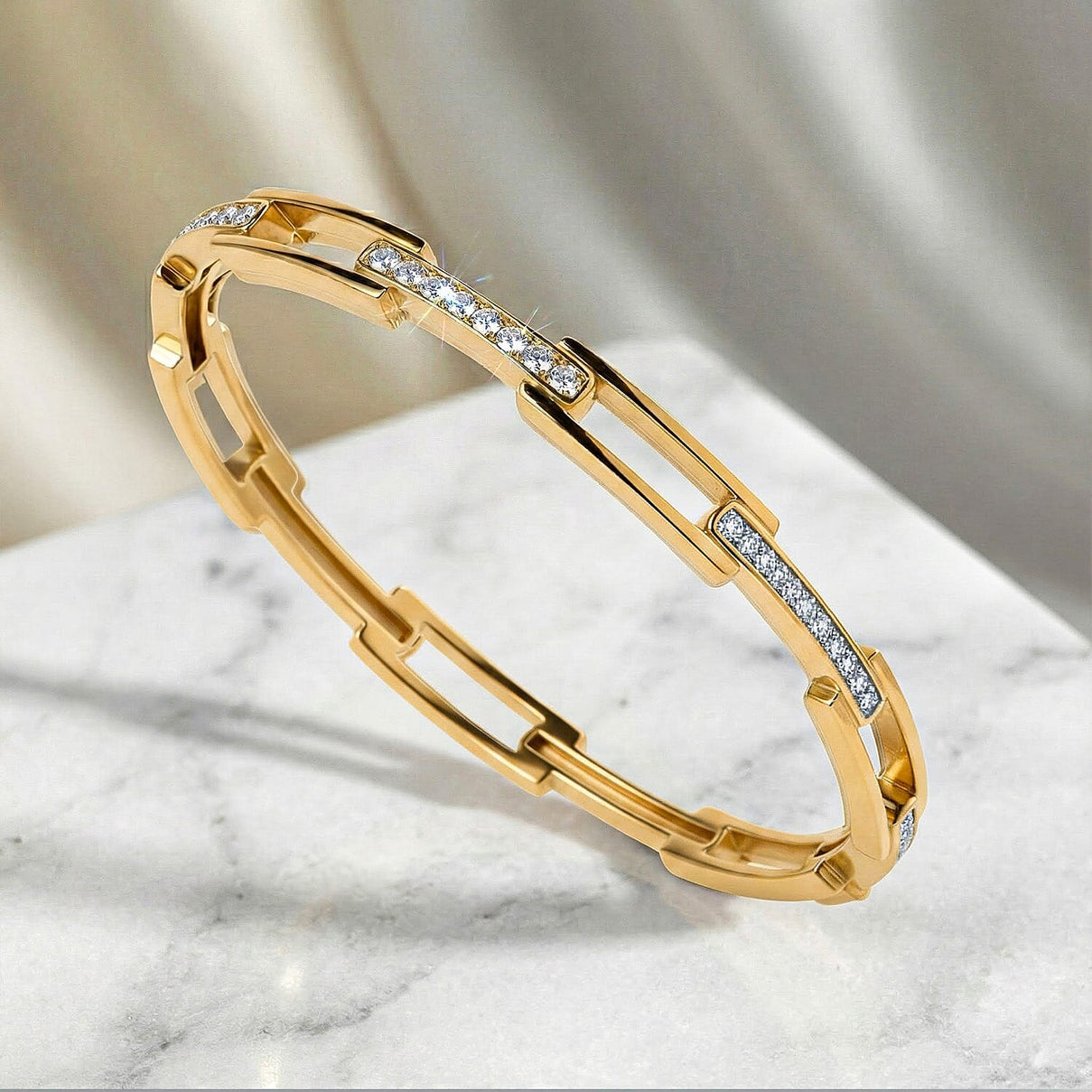 LUXURIANT Lab Grown Diamond Slim Link Bangle in 18K Yellow Gold Vermeil Sterling Silver 8062831 7