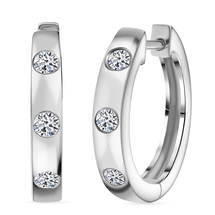 LUXURIANT Lab Grown Diamond Hoop Earrings in Rhodium Overlay Sterling Silver (SI G/H) 8063872 1