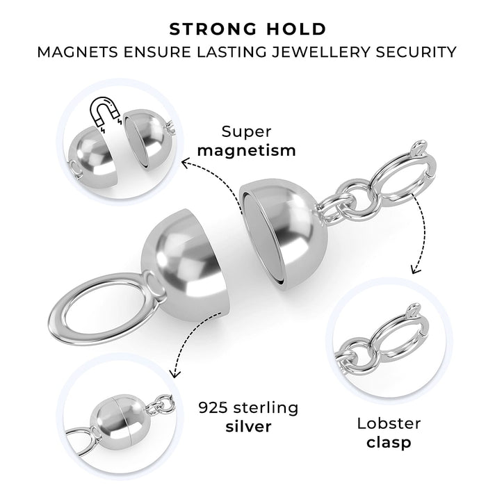 Round Magnetic Lock (8mm) with Lobster Clasp (11mm) in Rhodium Overlay Sterling Silver 8071900 2