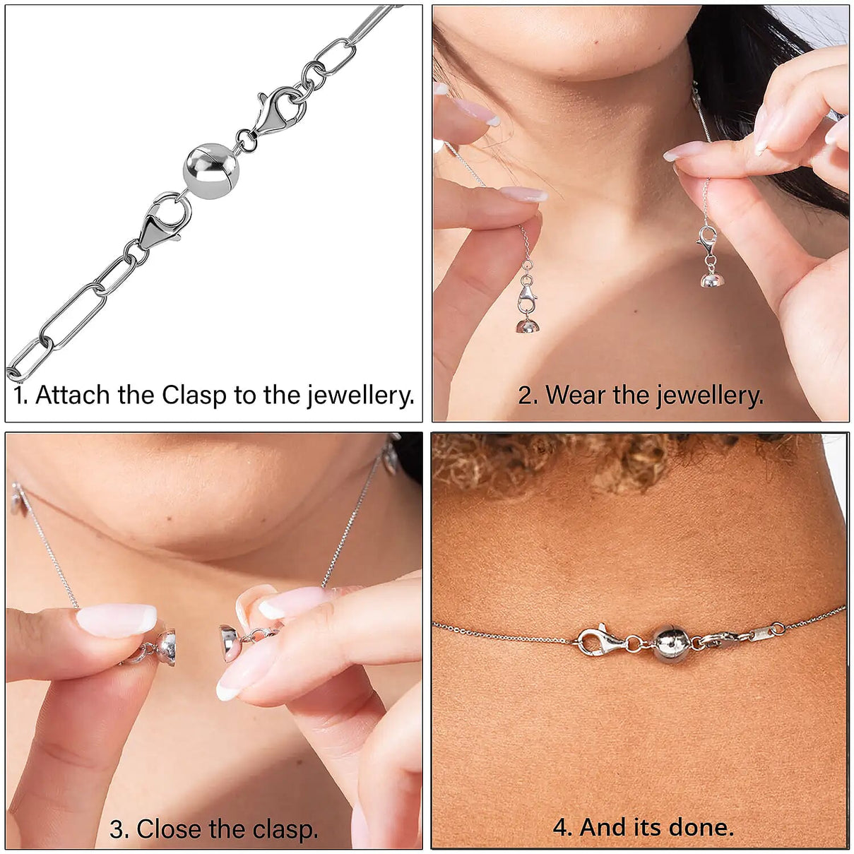 Magnetic Lock with Lobster Clasp in Rhodium Overlay Sterling Silver V32515640 6