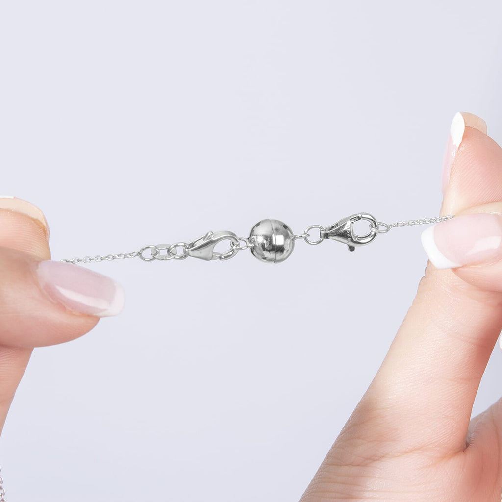 Round Magnetic Lock (8mm) with Lobster Clasp (11mm) in Rhodium Overlay Sterling Silver