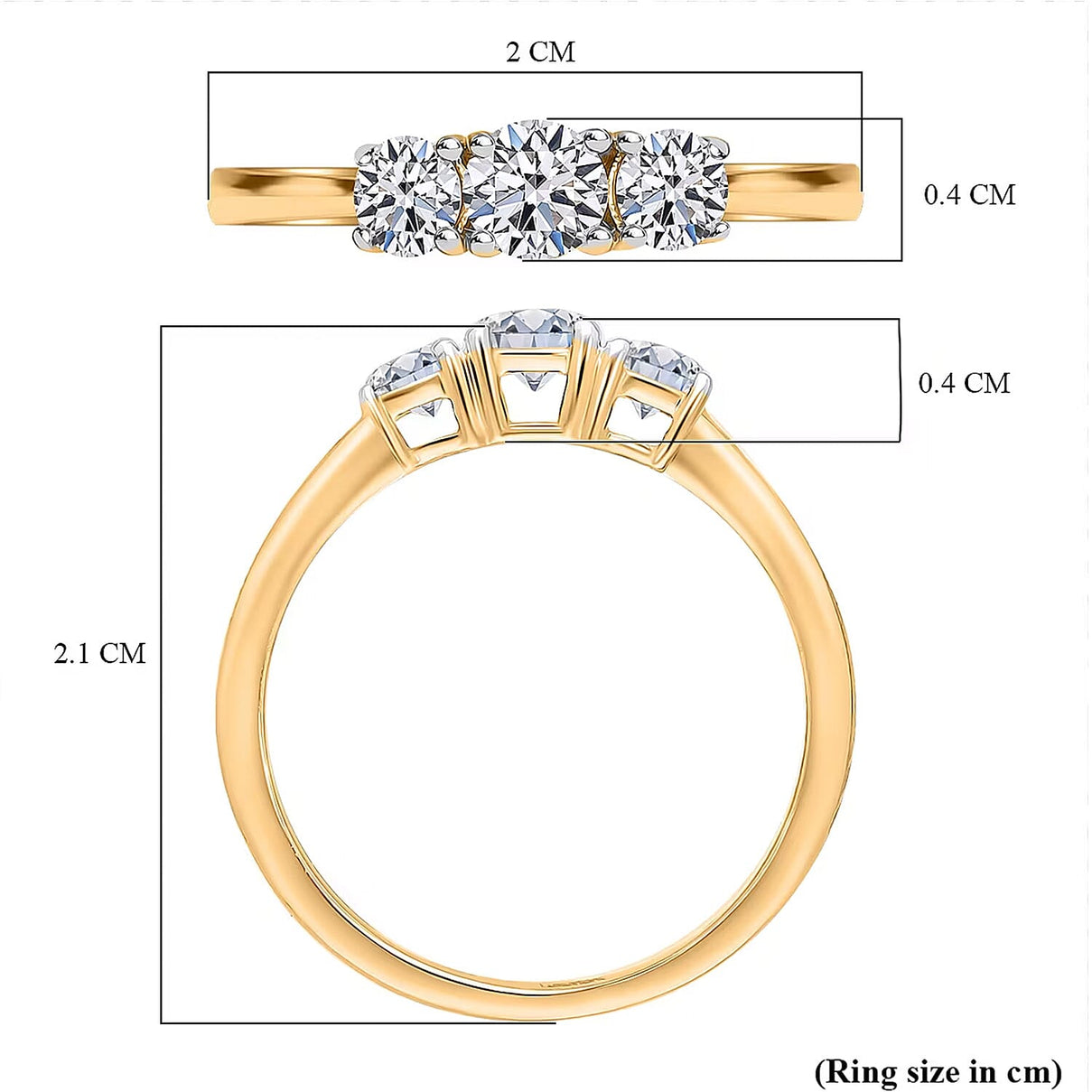 LUXURIANT 0.5 Ct. Lab Grown Diamond Trilogy Ring in Vermeil Yellow Gold Plated Sterling Silver (SI/GH) 8079755 7