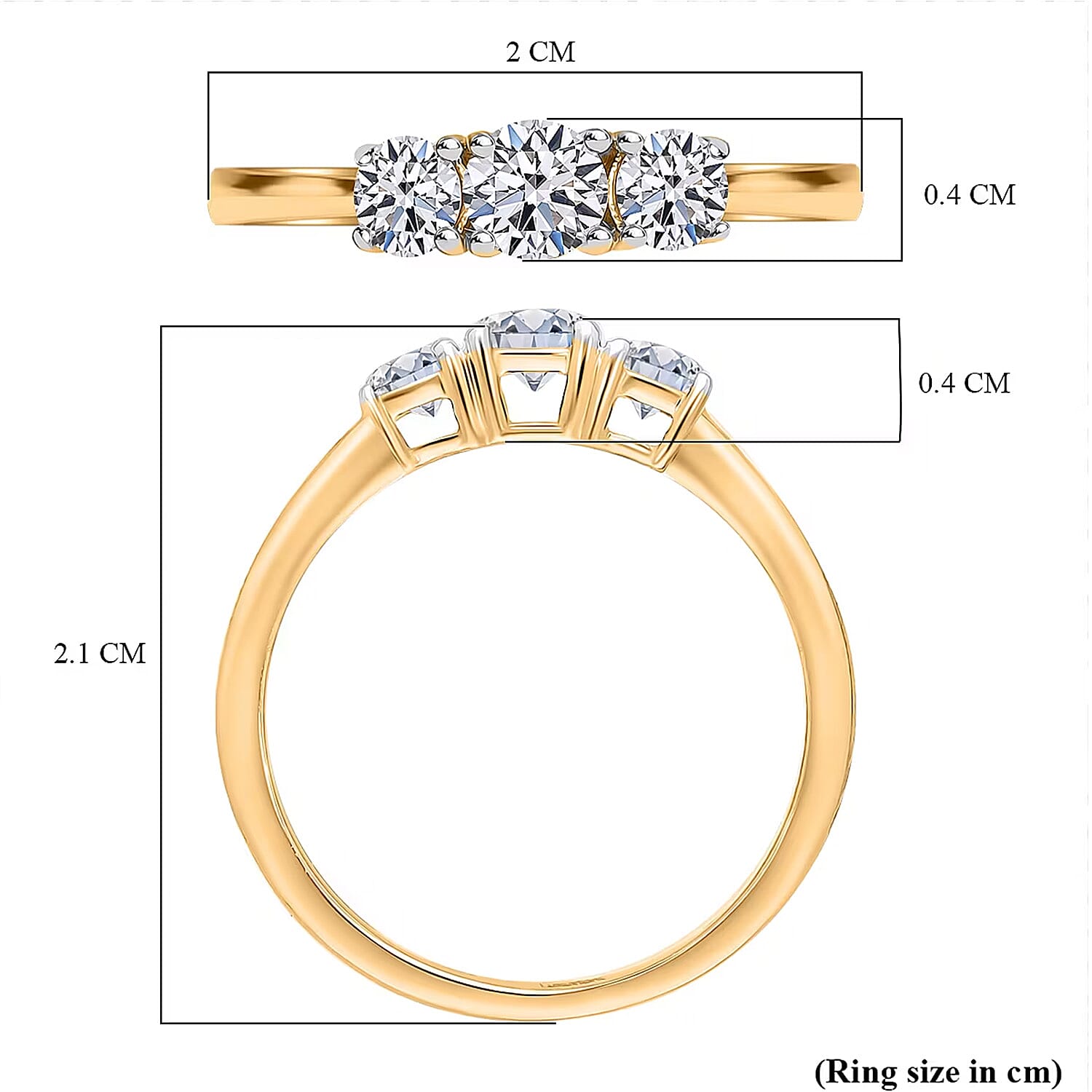 LUXURIANT 0.5 Ct. Lab Grown Diamond Trilogy Ring in Vermeil Yellow Gold Plated Sterling Silver (SI/GH) 8079755 7
