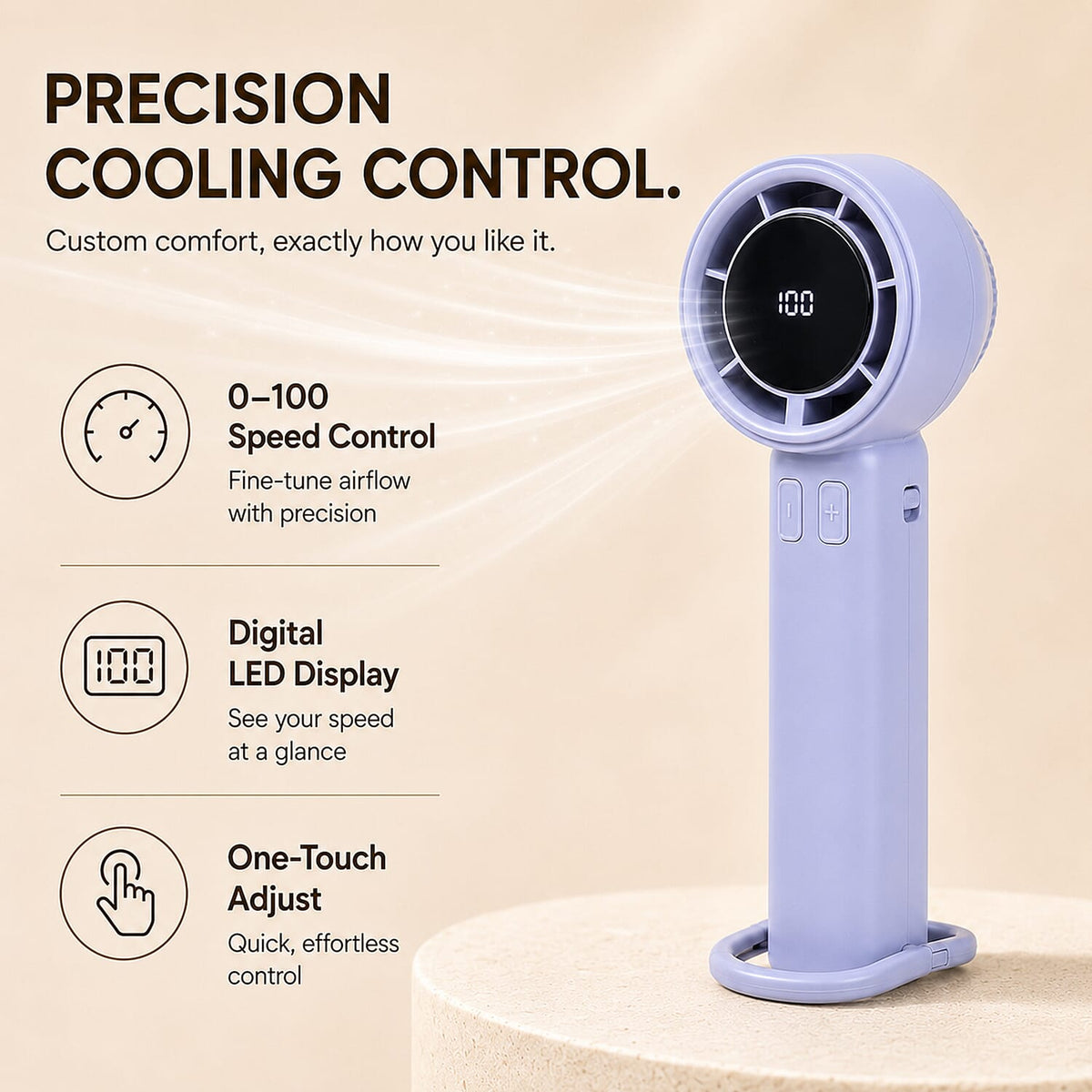 Rechargeable High-Speed Mini Fan with Digital Display and USB-C - Blue V32636596 2