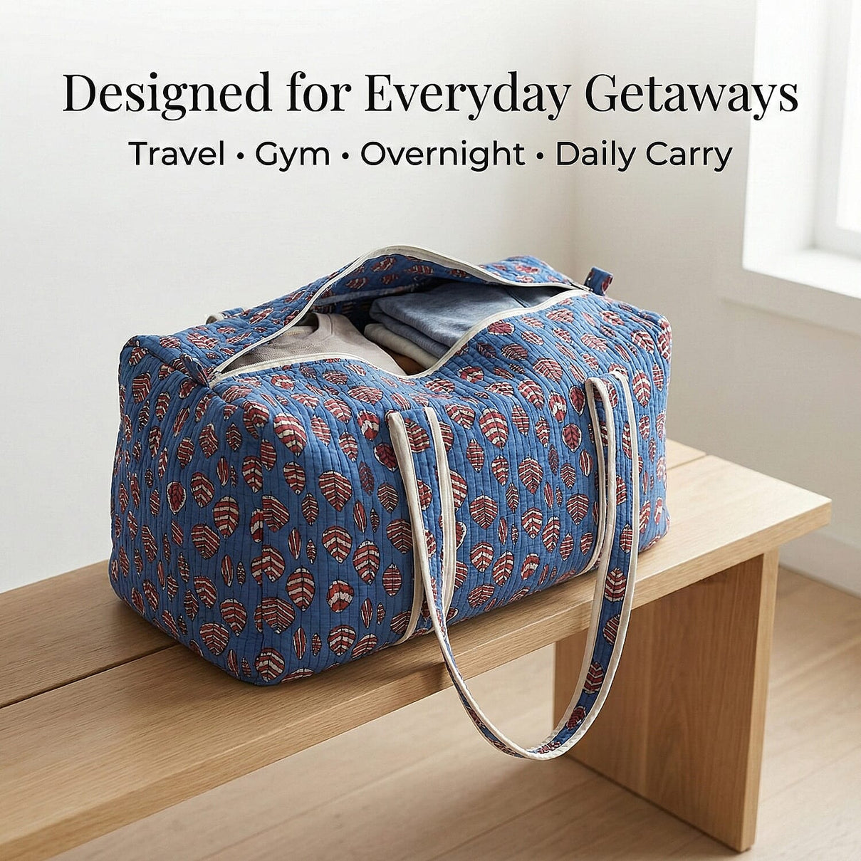 Cotton Quilted Travel Bag with Zipper Closure V32354517 3