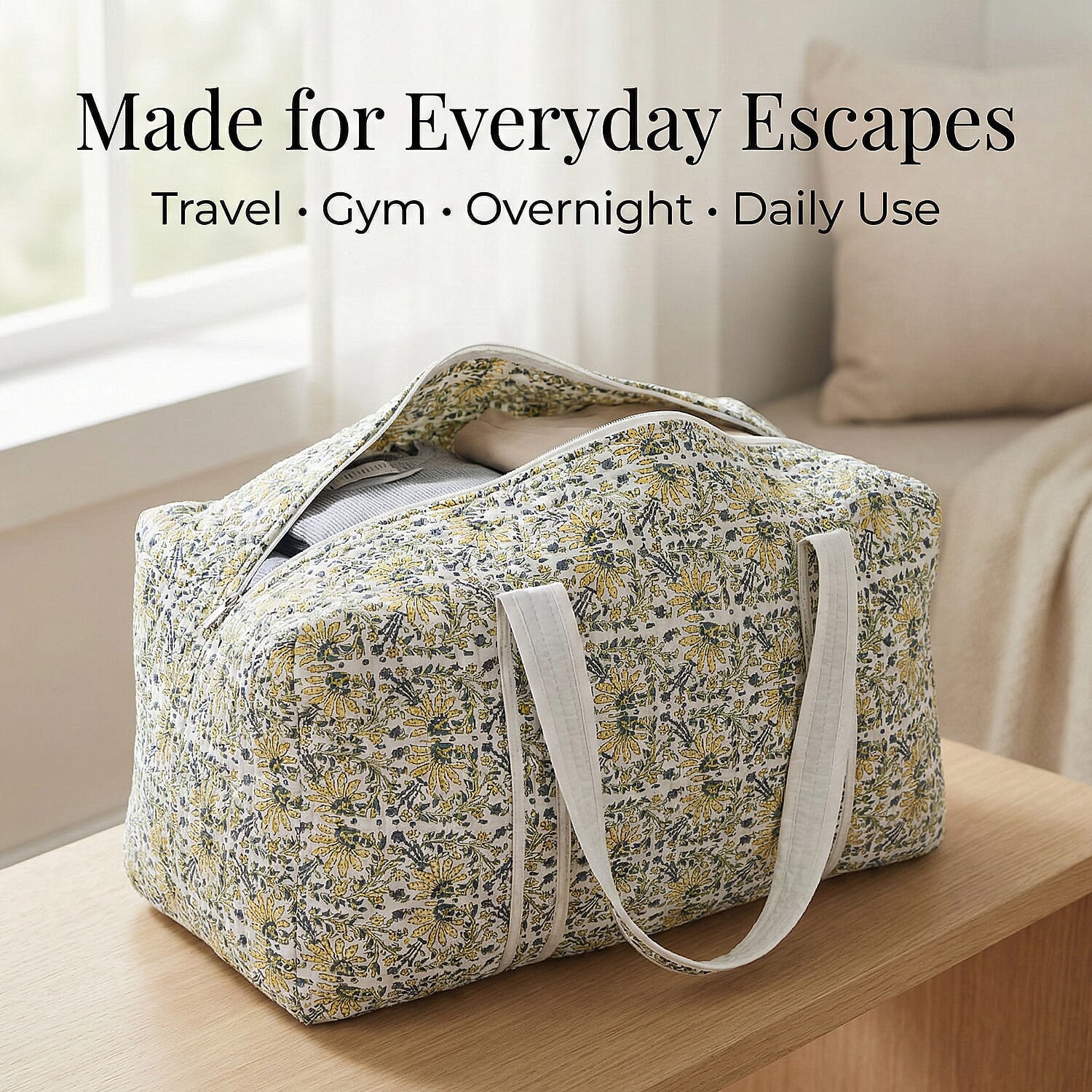 Cotton Quilted Travel Bag with Zipper Closure V32538438 3
