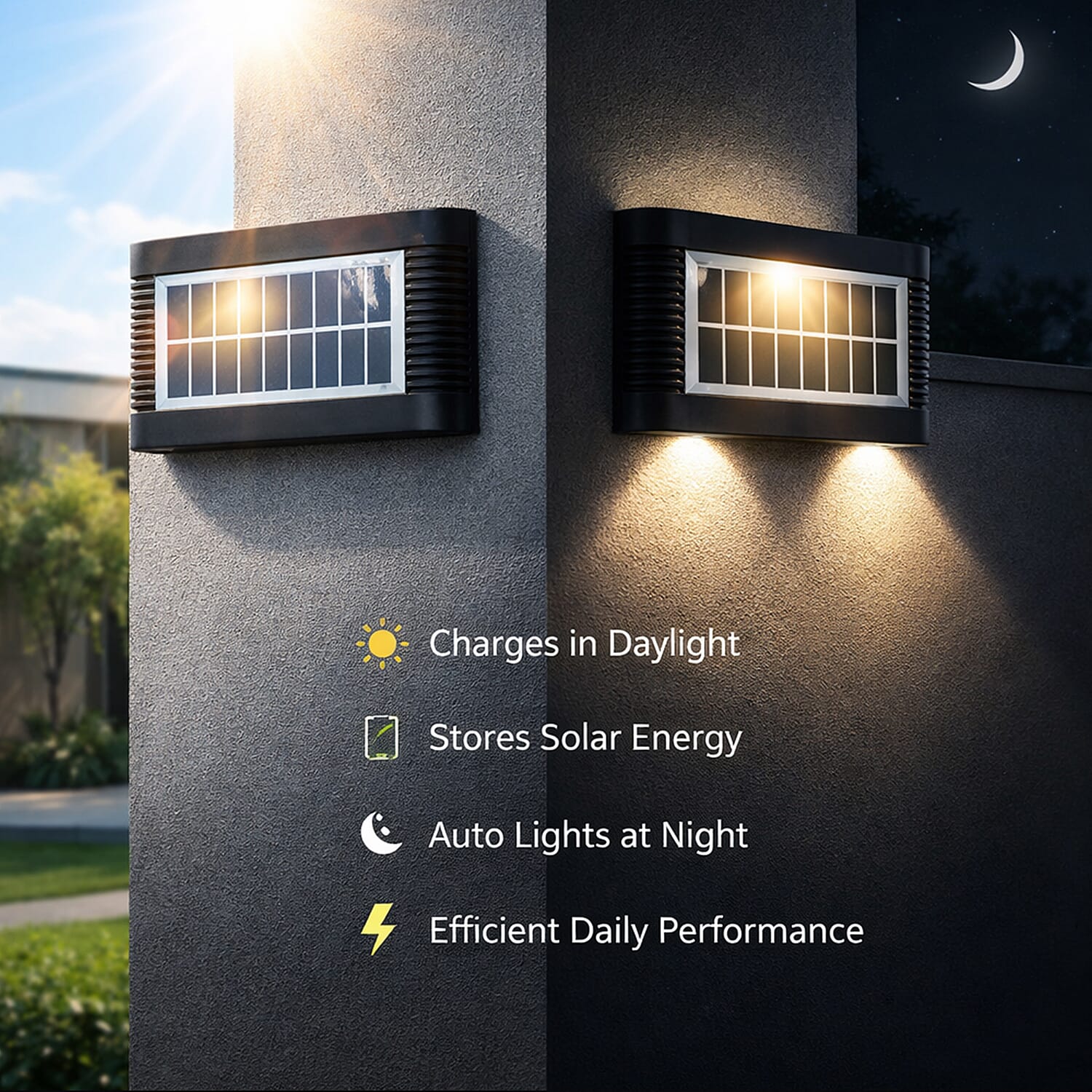 8-LED Outdoor Solar Lamp - IP65 Waterproof with Warm &amp; Cool Light (60W) - Black V32359379 4