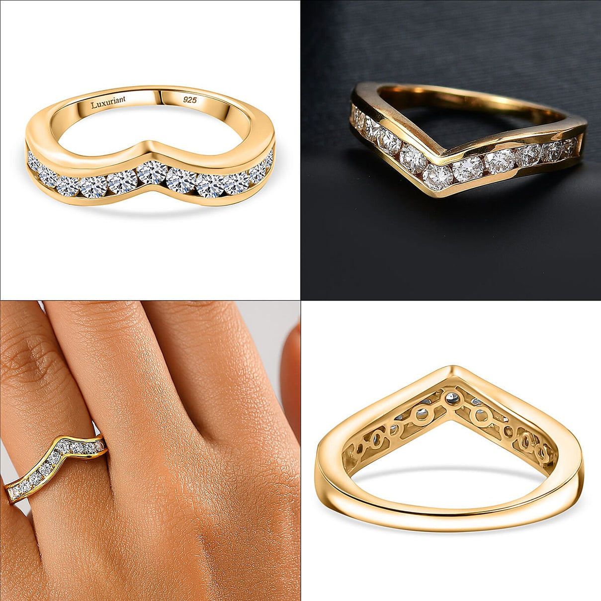 LUXURIANT 1 Ct. Lab Grown Diamond Wishbone Ring in 18K Vermeil Yellow Gold Plated Sterling Silver (SI G/H) 8099340 5