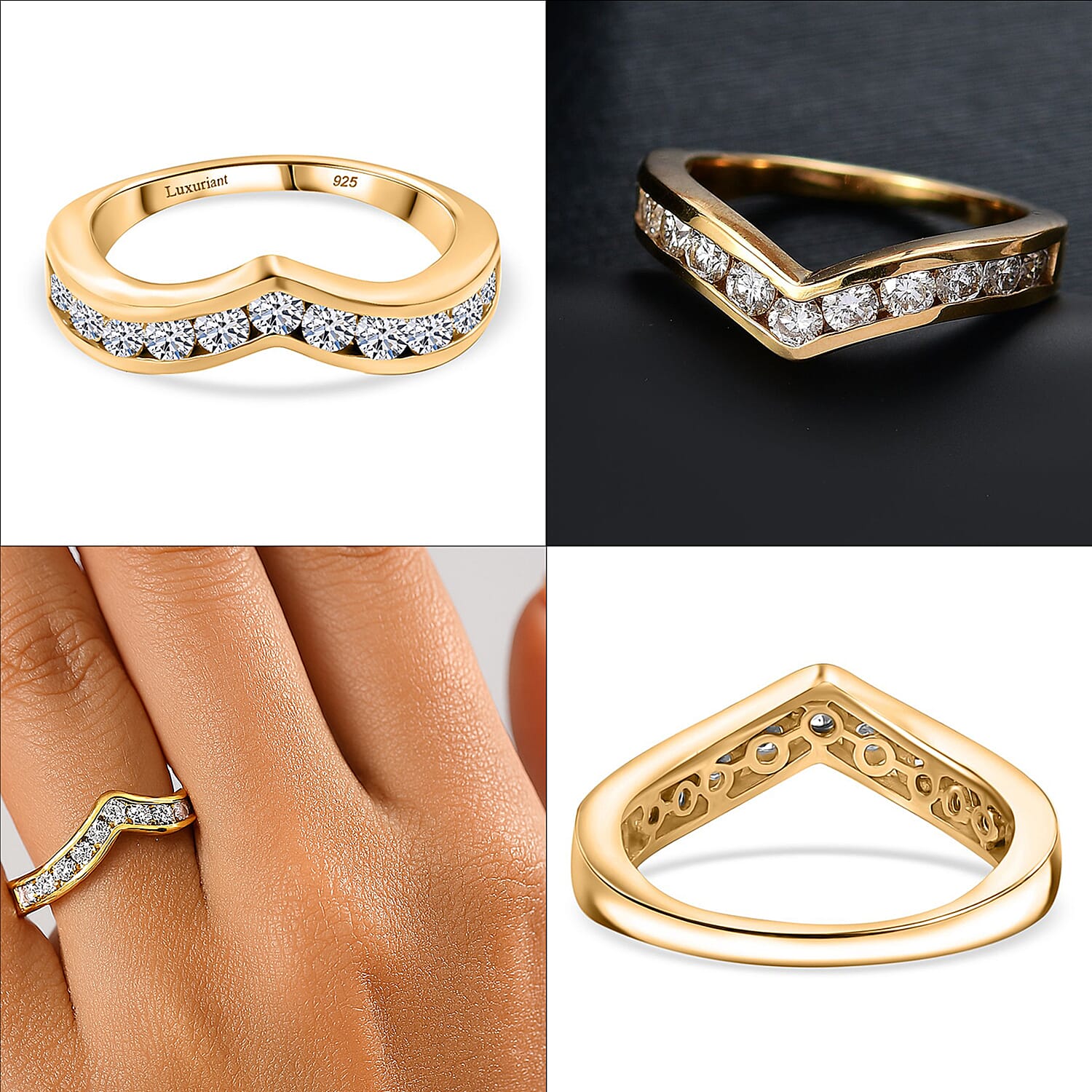LUXURIANT 1 Ct. Lab Grown Diamond Wishbone Ring in 18K Vermeil Yellow Gold Plated Sterling Silver (SI G/H) 8099340 5