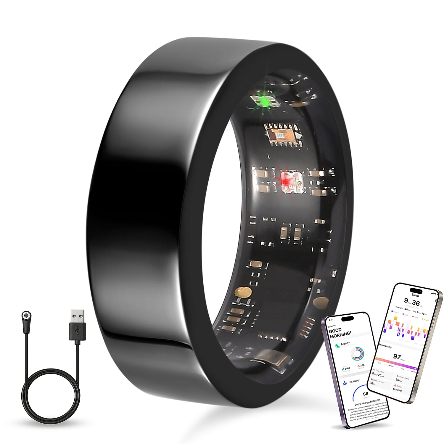 Soul Smart V1 Stainless Steel Smart Ring â€“ Black Tone, IP68 Waterproof, Health &amp; Fitness Tracker with Heart Rate, Sleep &amp; Activity Monitoring, 7-10 Days Battery, Compatible with iOS and Android devices V32518042 2