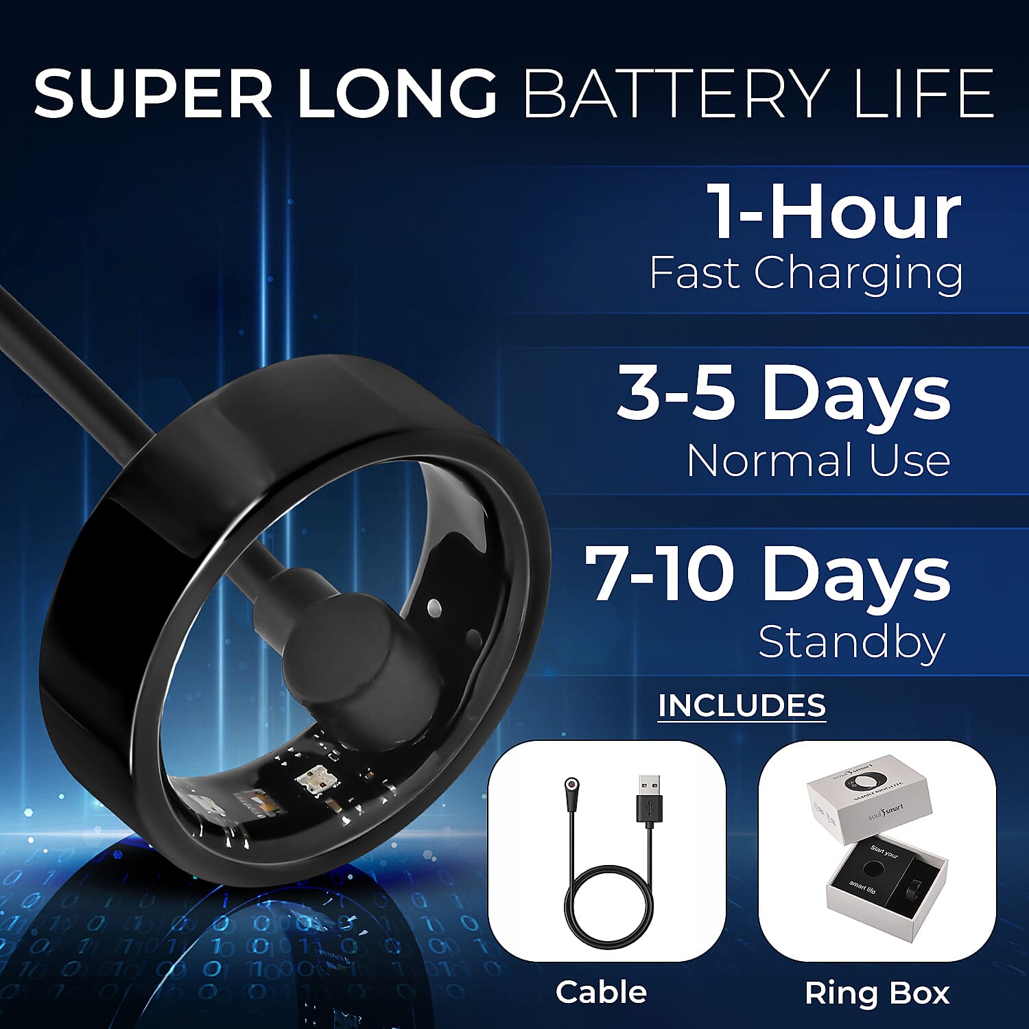 Soul Smart V1 Stainless Steel Smart Ring â€“ Black Tone, IP68 Waterproof, Health &amp; Fitness Tracker with Heart Rate, Sleep &amp; Activity Monitoring, 7-10 Days Battery, Compatible with iOS and Android devices V32518042 5