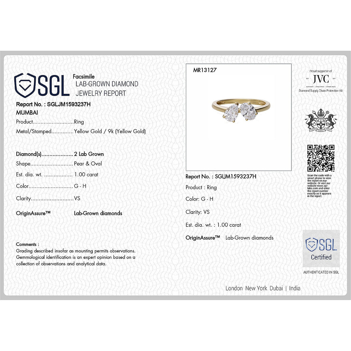 THE TOI ET MOI LUXURIANT 1 Ct. Lab Grown Diamond Ring in 9K Yellow Gold SGL Certified (VS-G-H) V32753344 8