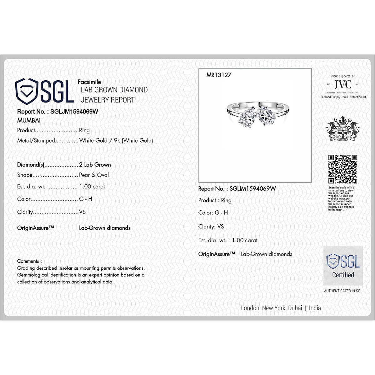 THE TOI ET MOI LUXURIANT 1 Ct. Lab Grown Diamond Ring in 9K White Gold SGL Certified (VS-G-H) V32619474 8